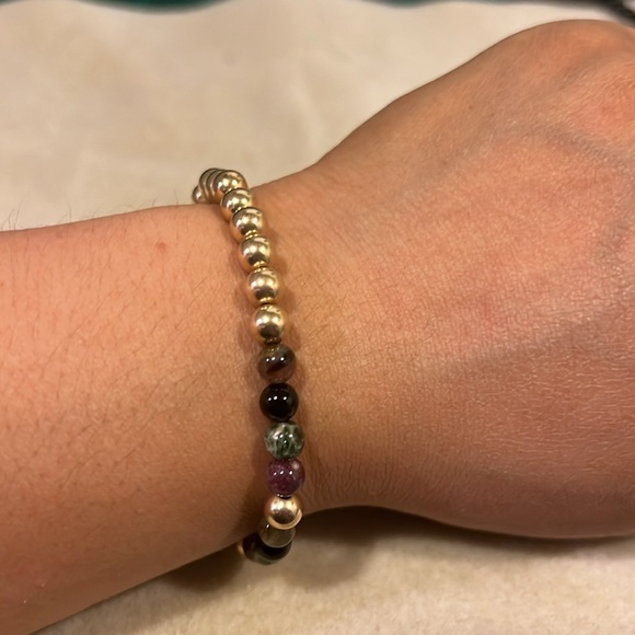 Watermelon Tourmaline Gold Filled Gemstone Set of 3 Stretch Stacking Bracelet - Picture 8 of 13